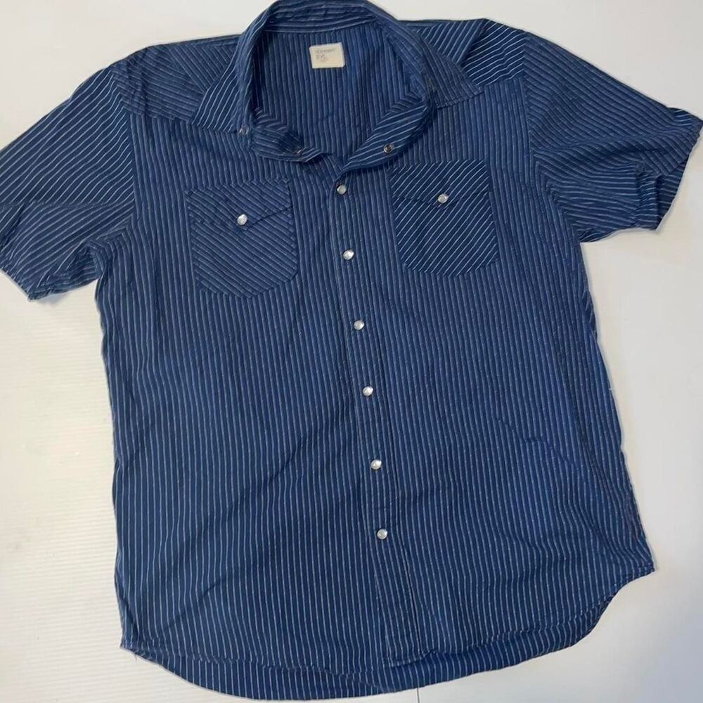 Old-navy Men's Blue and Navy Shirt with Pearl Snap Buttons